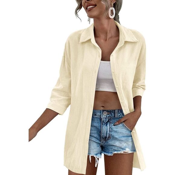 Zeagoo Cream Button Down Shirt for Women - Picture 1 of 6